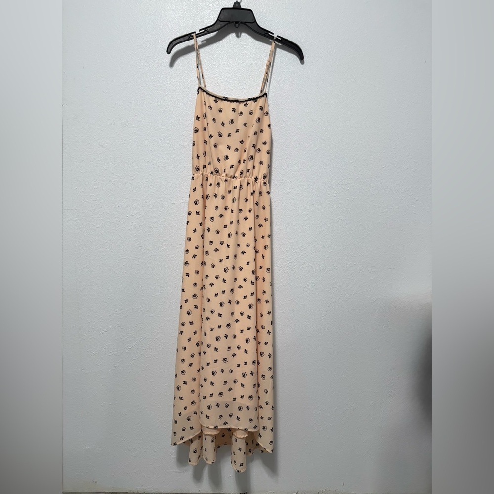 Elegant Peach Floral High Low Dress